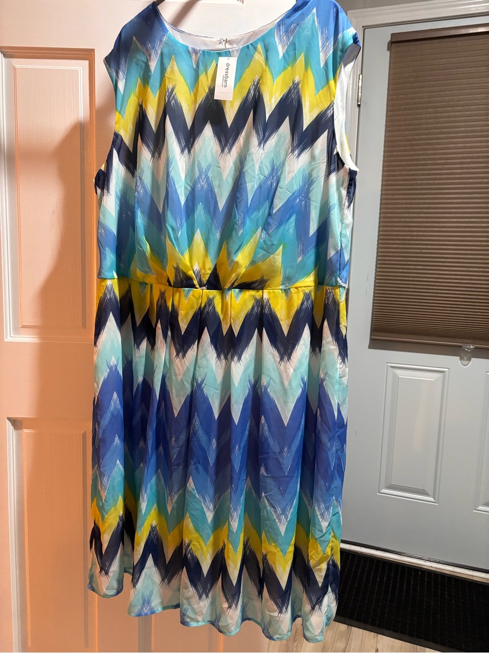 dressbarn Blue, Yellow & Teal Chevron Midi Dress